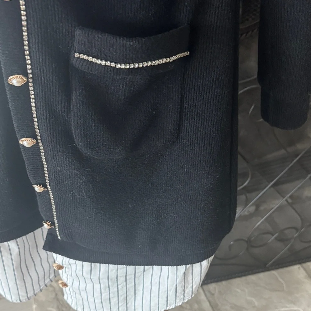 Chic Black Blazer with Gold Button Details